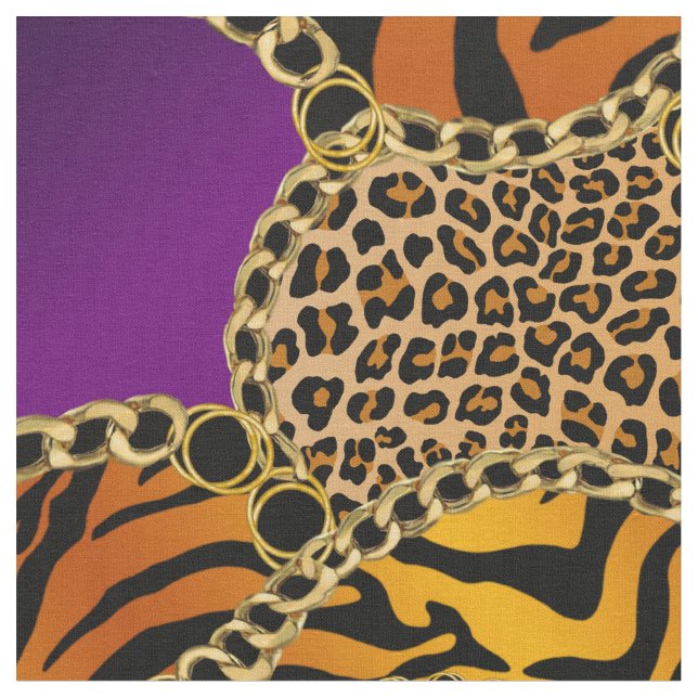 Modern Baroque Animal Print With Chains Tyg (Närbild)