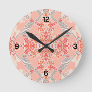 Modern Baroque Mönster i Rosa Red Cream Round Clo Rund Klocka