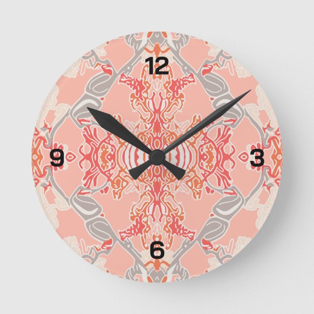 Modern Baroque Mönster i Rosa Red Cream Round Clo Rund Klocka (Framsida)