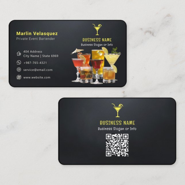 Modern bartender-verksamhet | Svart Avslappnad Visitkort (Fram/baksida)