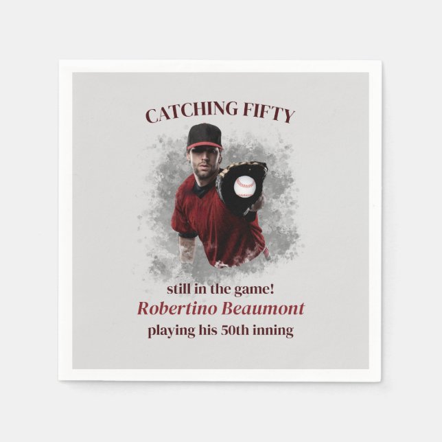 Modern Baseball Catching Fifty Men's 50th Birthday Pappersservett (Framsidan)