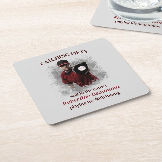 Modern Baseball Catching Fifty Men's 50th Birthday Underlägg Papper Kvadrat (Vinklad)