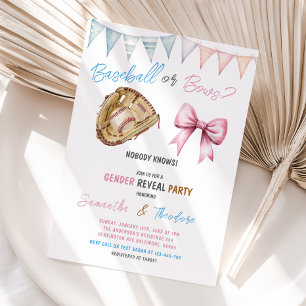 Modern Baseball eller Bows Gender Reveal Party Inbjudningar