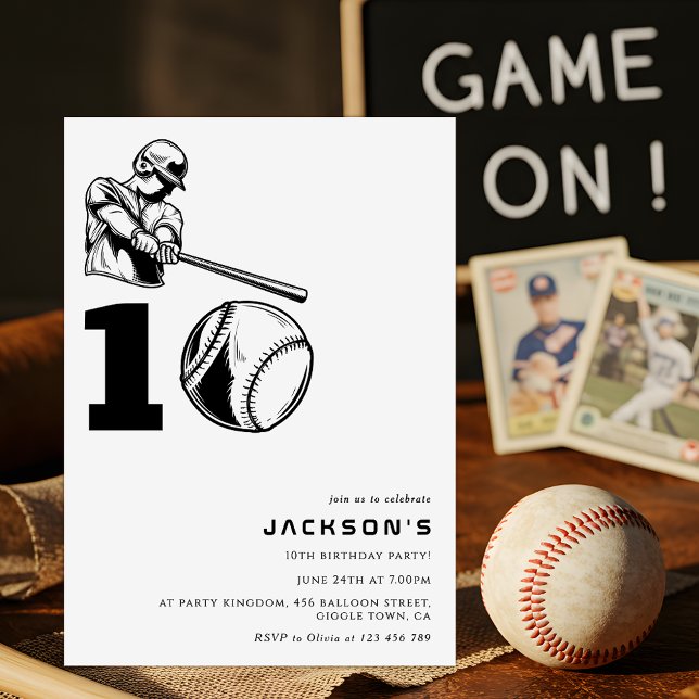Modern Baseball Tema Sport Pojke 10-årsdag Inbjudningar (Skapare uppladdad)