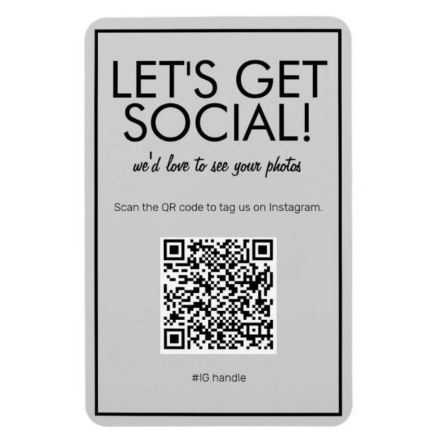 Modern Basic Grått Social Media QR-kodmagnet Magnet (Vertikal)