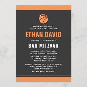 Modern basketball mörk grått och orange pub mitzva inbjudningar