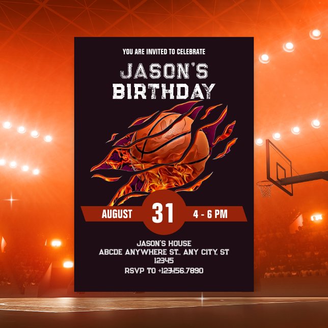 Modern Basketboll födelsedagsbrand  Inbjudningar (Skapare uppladdad)