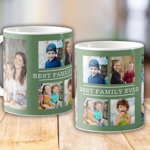 Modern Bästa familj någonsin 6 Photo Collage Grönt Kaffemugg