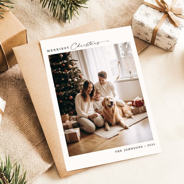 Modern, bästa familjejul med Hund Photo Julkort (Skapare uppladdad)
