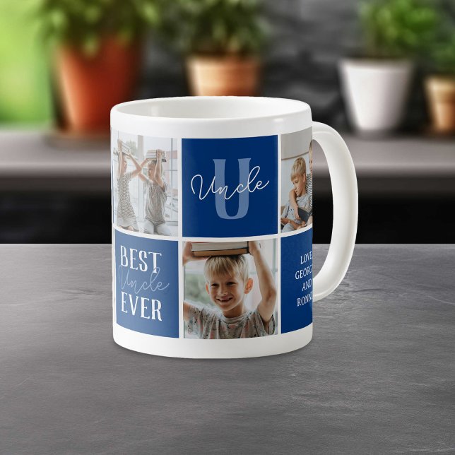 Modern Bästa Farbror Någonsin Foto Collage Blå Kaffemugg (Skapare uppladdad)