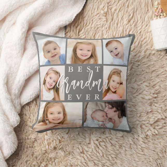 Modern BÄSTA GRANDMA EVER 7 Photo Collage Anpassni Kudde (Filt)