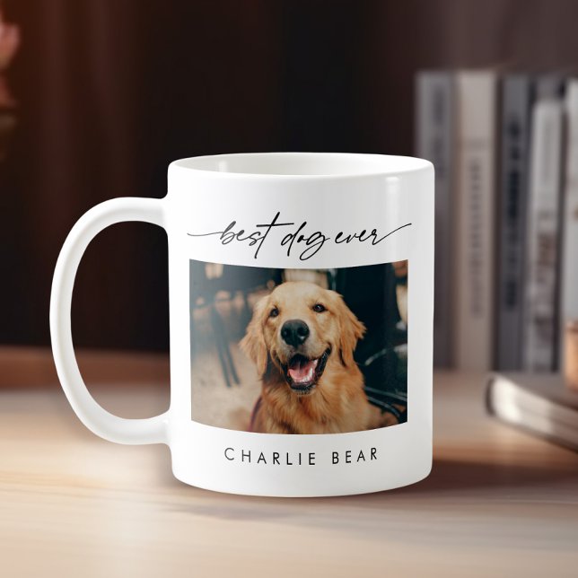 Modern Bästa Hund någonsin, handskrivet fotoskript Kaffemugg (Skapare uppladdad)