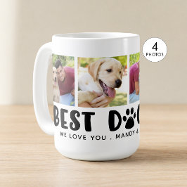 Modern BÄSTA HUNDPAPA 4 Foto Collage Paw Print Kaffemugg