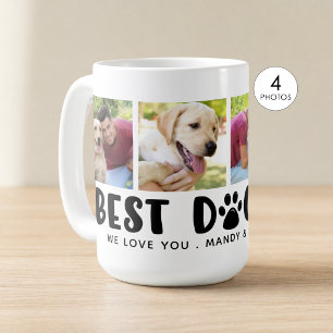 Modern BÄSTA HUNDPAPA 4 Foto Collage Paw Print Kaffemugg