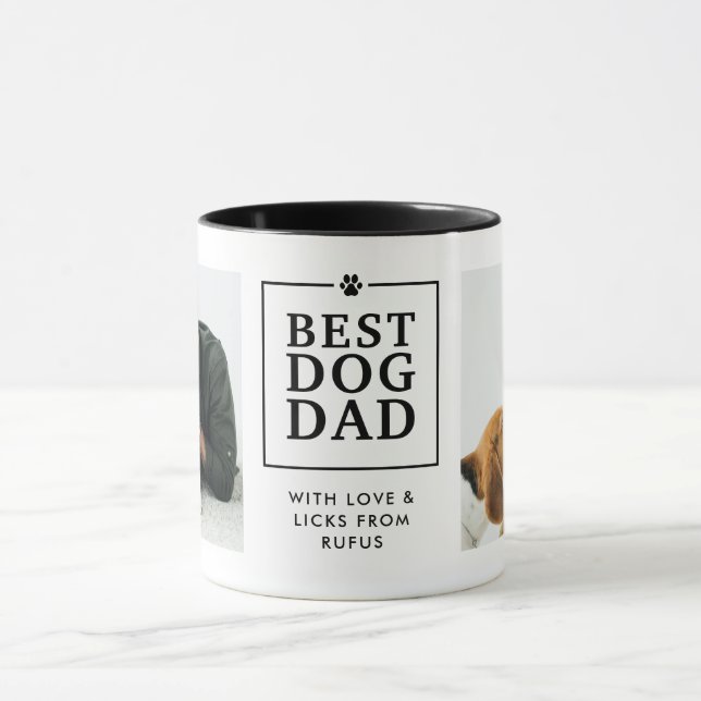 Modern "Bästa hundpappa" tass i hjärta 2-foto-mugg Mugg (Center)