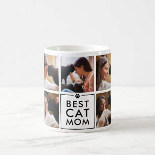 Modern Bästa Kattmamma 7-Foto Collage Kaffemugg