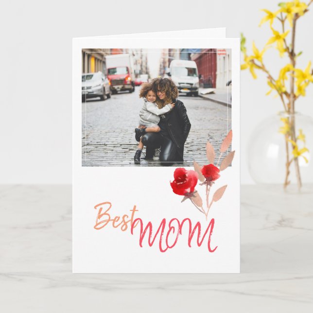 Modern Bästa Mamma Foto Vattenfärg Ros  Kort (Gul blomma)