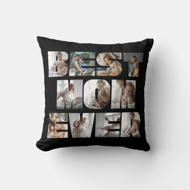 Modern bästa Mamma någonsin, 11 foton Collage Blac Kudde (Framsida)