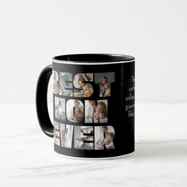 Modern bästa Mamma någonsin, 11 foton Collage Blac Mugg (Framsida vänster)