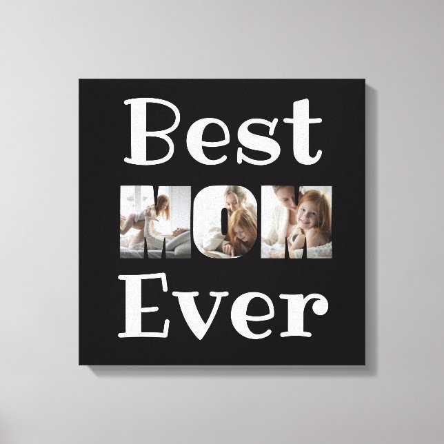 Modern bästa Mamma någonsin, 3 foton Collage Black Canvastryck (Framsida)