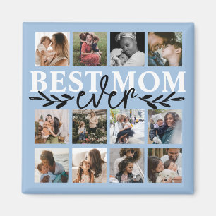 Modern bästa Mamma någonsin - blå fotokollage Magnet
