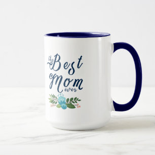 Modern, bästa Mamma någonsin - blå text och design Mugg