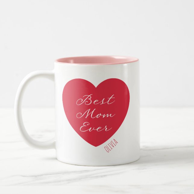 Modern Bästa Mamma någonsin Heart Namn | Redigerba Två-Tonad Mugg (Vänster)