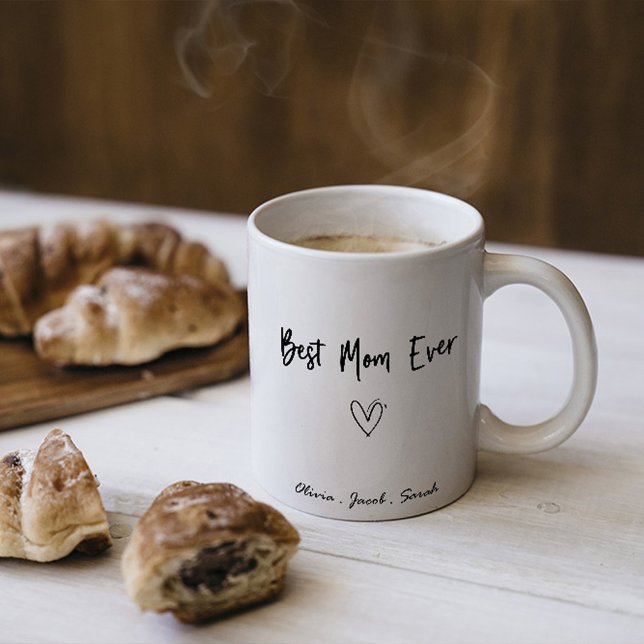 Modern Bästa Mamma någonsin & Kids Namn-skript med Kaffemugg (Skapare uppladdad)