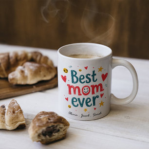 Modern Bästa Mamma någonsin & Kids Namn-skript med Kaffemugg