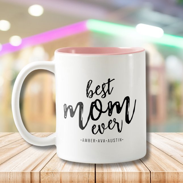 Modern bästa Mamma någonsin Mamma Kids Namn-skript Två-Tonad Mugg (Skapare uppladdad)