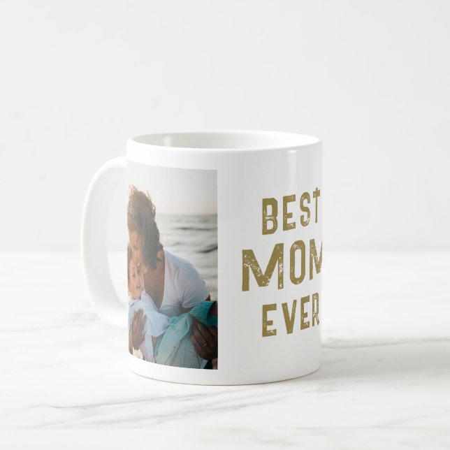 Modern Bästa Mamma Någonsin Mors Dag Foto Kaffemugg (Framsida vänster)