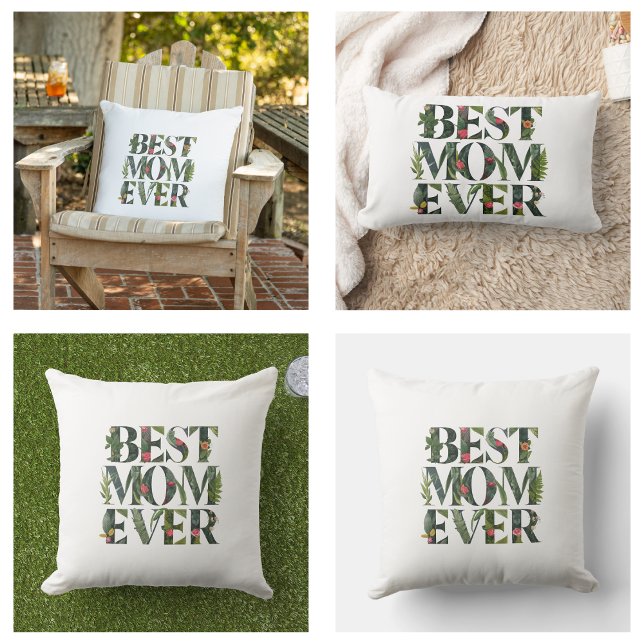 Modern Bästa Mamma Någonsin Söta Blommor Och Gröna Lumbarkudde (Modern Best Mom Ever Cute Flowers And Green Plants pillow)