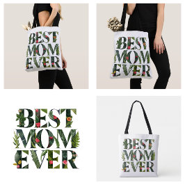 Modern Bästa Mamma Nånsin Söta Blommor Och Gröna V Tygkasse