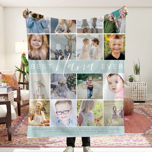 Modern Bästa Nana Någonsin Foto Collage & Namn Fleecefilt (Skapare uppladdad)