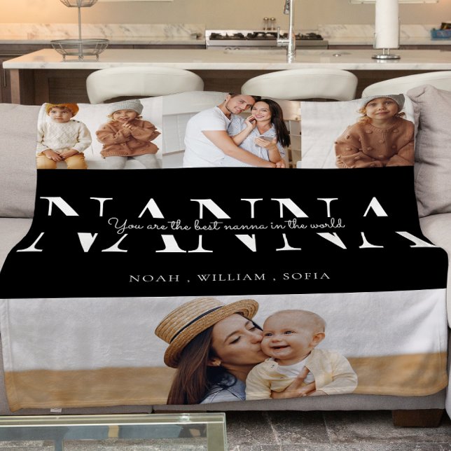 Modern bästa nanna svart och vitt 4 foto fleecefilt (Skapare uppladdad)