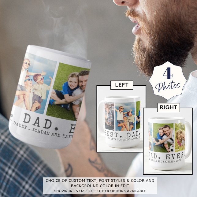 Modern BÄSTA PAPPA EVER 4-Personligen Foton Kaffemugg (Skapare uppladdad)