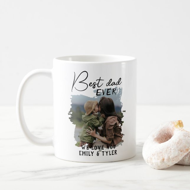 Modern Bästa Pappa Familjefoto Fars Dag  Kaffemugg (Med munk)
