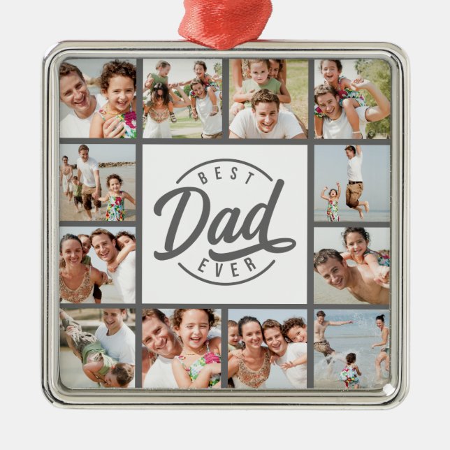 Modern bästa Pappa någonsin, 12 fotokollage Julgransprydnad Metall (Framsidan)