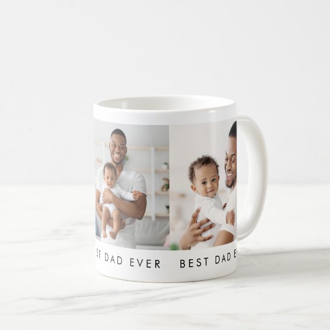 Modern Bästa Pappa Någonsin 3 Foto Kaffe Mugg (Framsida höger)