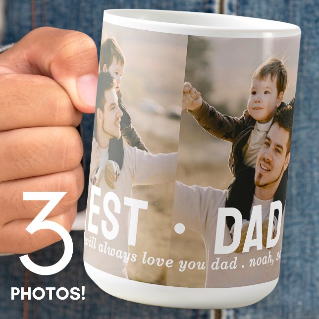 Modern bästa Pappa någonsin, 3-fotokollage Personl Kaffemugg (Skapare uppladdad)
