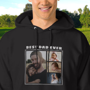 Modern  Bästa pappa någonsin 4 Foto Collage  Svart Hoodie