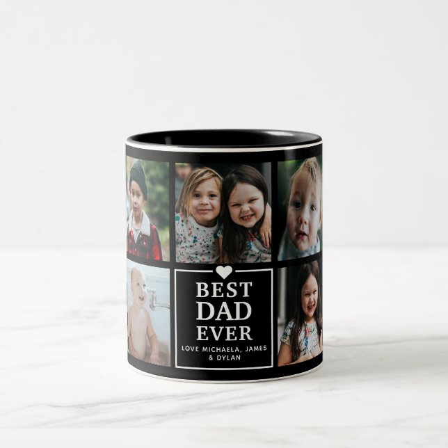 Modern bästa Pappa någonsin, 7-foto Collage & Namn Två-Tonad Mugg (Center)