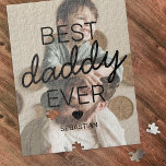 Modern Bästa pappa någonsin Foto Pussel<br><div class="desc">Anpassningsbar pappa-pussel med ett foto som du kan byta ut mot ditt eget,  det söta ordspråket "bästa pappa någonsin",  ett hjärta och barnen namn.</div>
