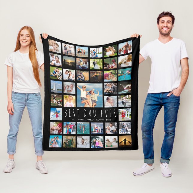 Modern BÄSTA PAPPAN NÅGONSIN 41 Bildcollage Svart Fleecefilt (På plats)