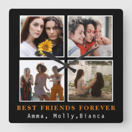 Modern bästa vän för fotokollage | Bestie Fyrkantig Klocka