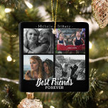 Modern bästa vän för fotokollage | Bestie Julgransprydnad Keramik<br><div class="desc">Vänskap julklapp,  med fyra bilder av dig och din bestie,  med titeln "Bästa vänner för alltid" och namn.</div>