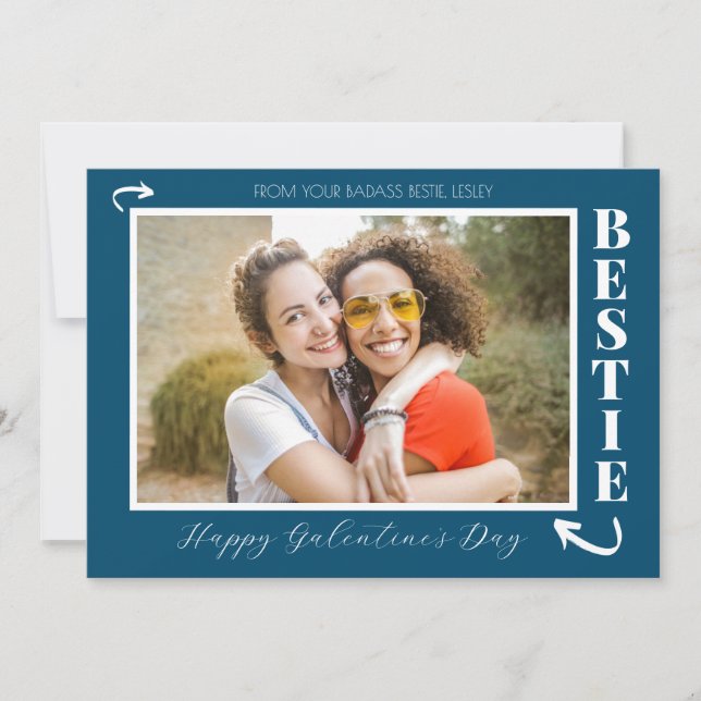 Modern bästa vän Galentins dag Bestie-fotot Julkort (Framsida)