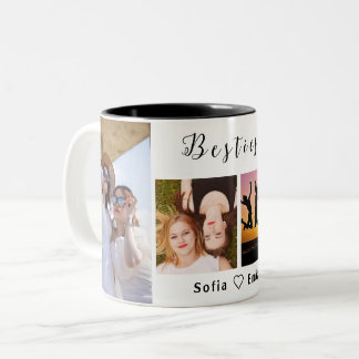 Modern | Bästa vänner | 4 Foto med namn Två-Tonad Mugg