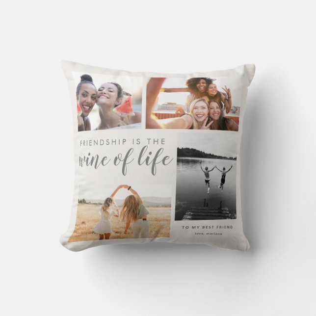 Modern bästa vänner Photo Collage Quote Bff Bestie Kudde (Framsida)