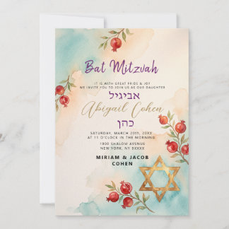Modern Bat Mitzvah akvarell Guld Davidstjärna Inbjudningar